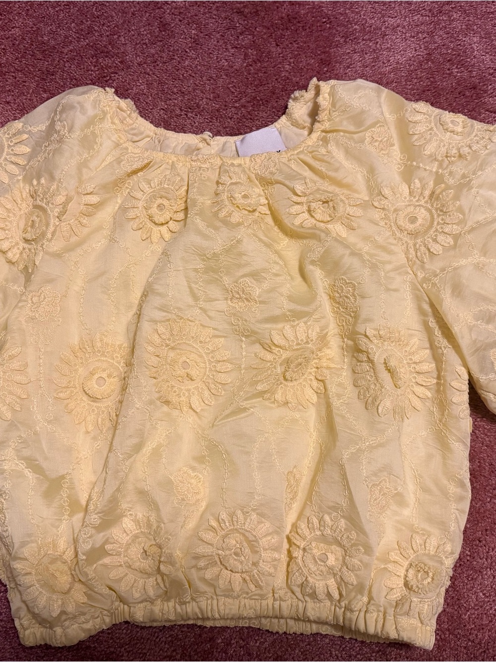 Women’s Industry Yellow Embroidered Puff Sleeve Top